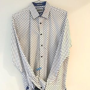 Express fitted white polkadot button down shirt